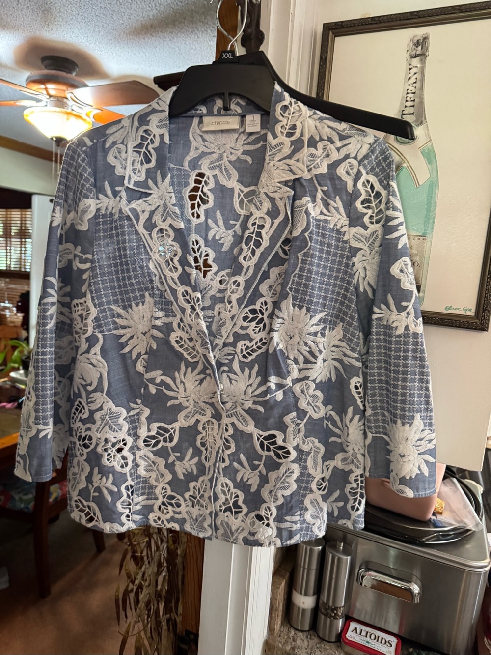 Chico's Blue Floral Lace-Embroidered Jacket